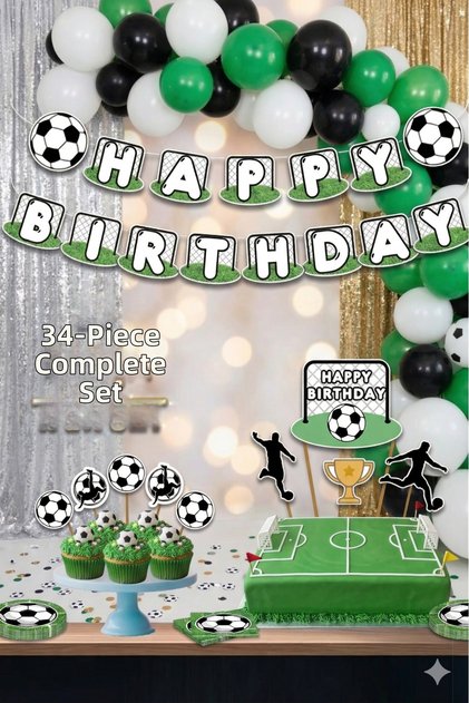 34 Piece Football Themed Birthday Decoration Set - Fan Party Supplies Banner, Cake, Cupcake