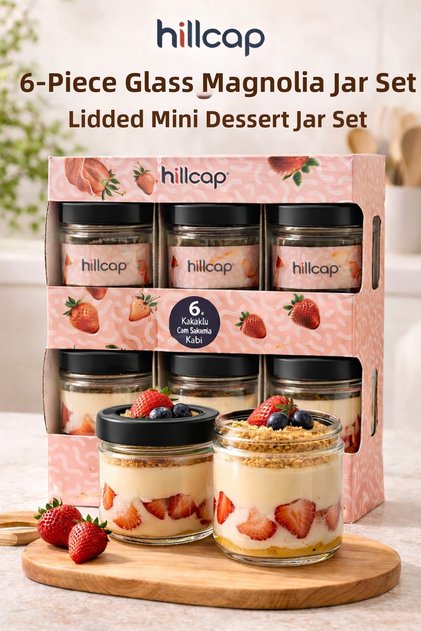Set of 6 Glass Magnolia Containers – Dessert & Presentation Jars with Lids
