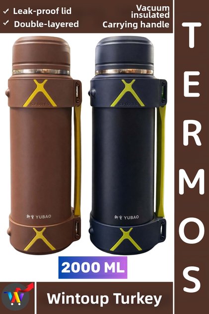 # Thermos Camping Outdoor Picnic Double Layer Vacuum Mug Thermos with Leak-Proof Lid and Carrying Strap 2000 ml