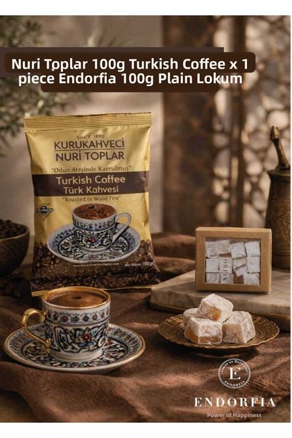 Nuri Toplar 100 Gr Turkish Coffee + Endorfia 100 Gr Plain Turkish Delight / Economic Coffee & Turkish Delight