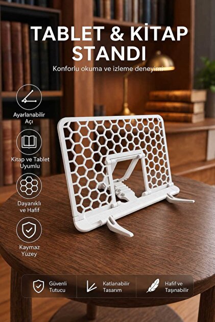 Katlanabilir Tablet & Kitap Standı – Ayarlanabilir Açı, Sayfa Tutucu, Ergonomik Okuma Aparatı