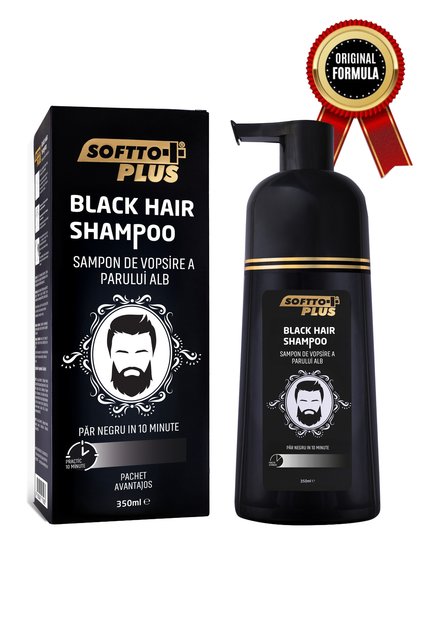Σαμπουάν Softto+ Plus για μαύρα μαλλιά, καλύπτει τα λευκά σε 10 λεπτά, για άνδρες και γυναίκες, περιεχόμενο 350 ml