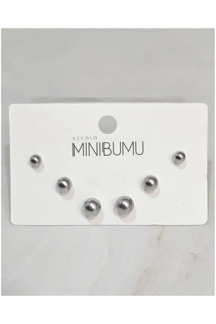 3-Piece Stainless Steel Non-Tarnish Silver Color Ball Mini Earring Set – Stainless Steel Earrings