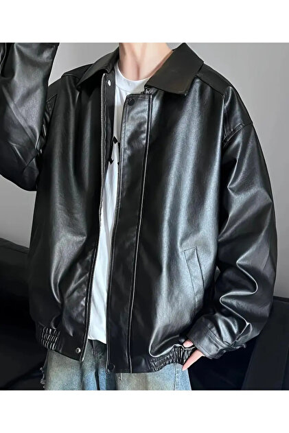 çerme Oversize Unisex Vintage Leather Jacket- Trendyol