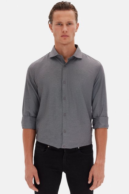 Ds Groom Slim Fit Anthracite Italian Collar Dobby Long Sleeve Easy-Iron Breathable Four