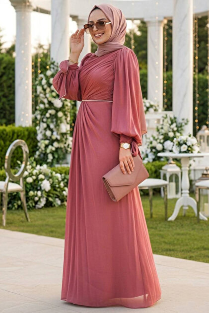 dusty pink dress with hijab Qistana Evening Dress + Free Hijab