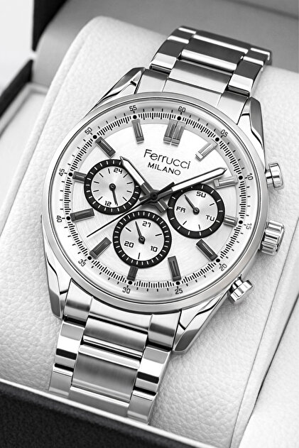 Ferrucci Function Men's Wristwatch Silver Color Steel Cord & Case