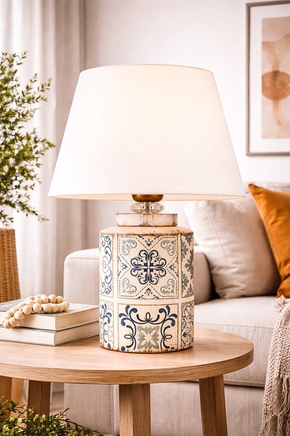 Plomb Desenli Handmade Abajur Beyaz