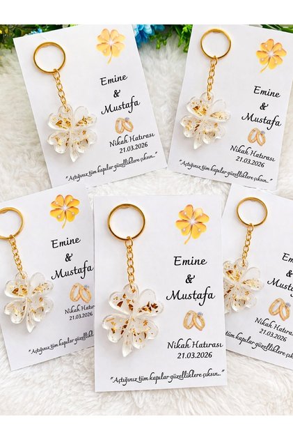 25 Adet Kartlı Epoksi Anahtarlık Yonca , Söz , Nişan, Nikah , Kına, Mevlüt Hediyelik