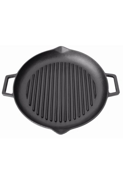 Placa gratar, fonta, rotunda, cu manere si cioc, 33.5x4.5 cm,