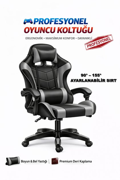 GRİ Desen Oyuncu Koltuğu Gaming Chair ergonomik bilgisayar Sandalyesi büro Koltuğu Kol Ayarlı