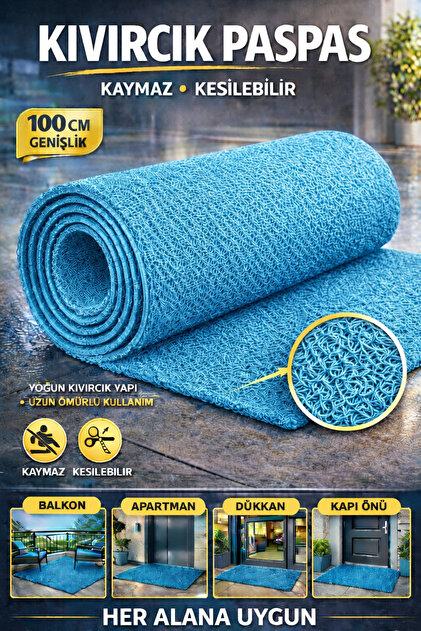 MR MİLREY Kıvırcık Plastik Paspas Turkuaz - Kalınlık 12 Mm / Islak