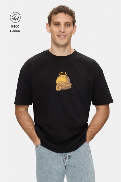 Dutchie Black Crew Neck Printed 100% Cotton Oversize Men's Tshirt