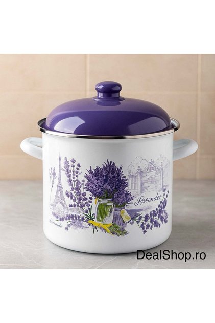 Oala emailată cu capac model Lavender 26 cm 10,5 litri rezistentă și elegantă pentru gătit