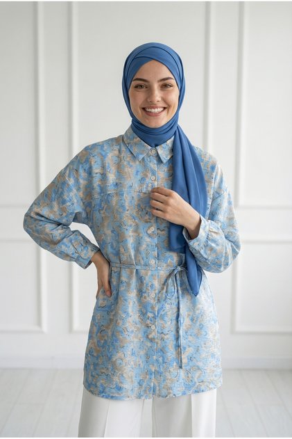 Lamyla Ethnic Pattern Lace-Up Short Shirt-Pe266 Baby Blue