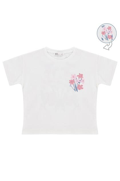 Colorful Flower Printed T-Shirt for 6-9 Years Old - Off-White