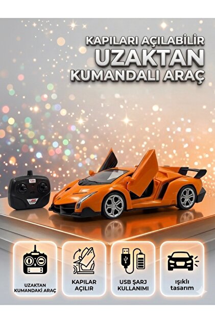 Tıfıl Toys 1:18 Ölçek USB Şarjlı Işıklı Fonksiyonel Turuncu Lambo