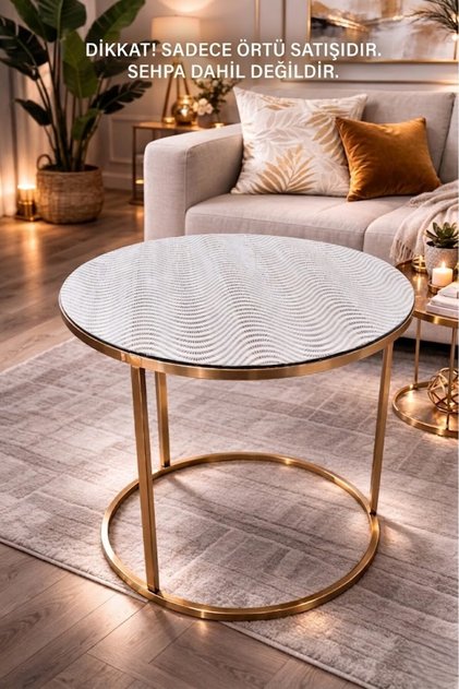 Round Silver Coffee Table Table Cover – Pvc, Lace, Parallel Stripes, Transparent