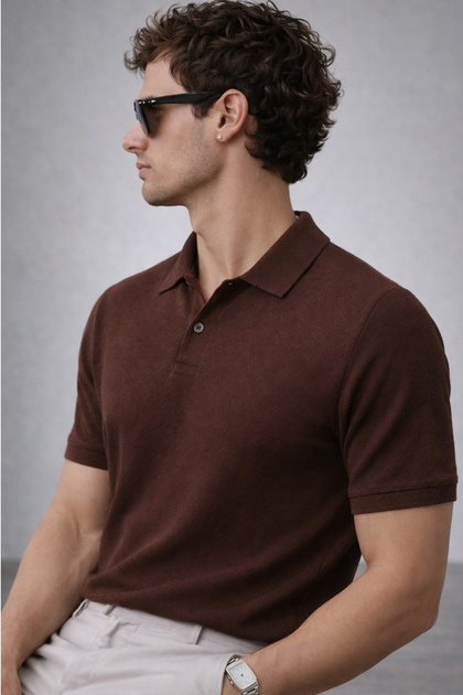 トップス BoTT MARLED KNIT POLO / BROWN トップス BoTT MARLED KNIT