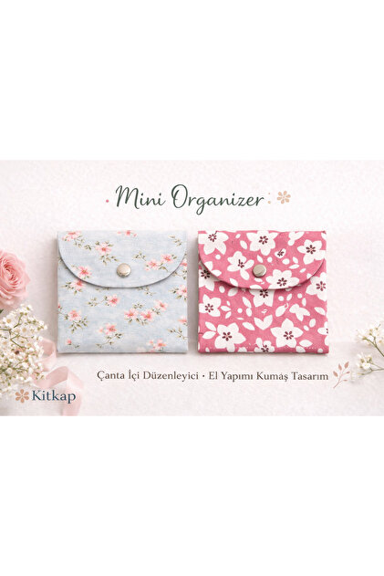 Kitkap Mini Organizer & Çanta İçi Düzenleyici – İkili Set (Mavi/Pembe Çiçekli)
