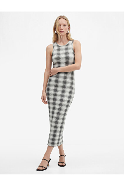 Koton Slim Fit Crew Neck Midi Length Plaid Bodycon Dress- Trendyol