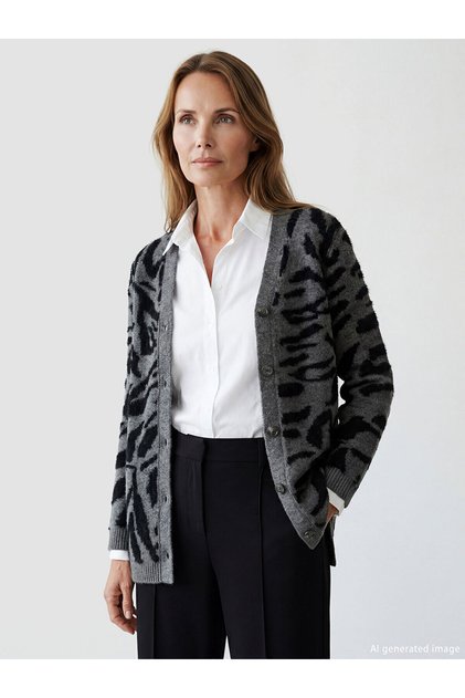 Lcw Graceblack V-Neck Patterned Women's Knitwear Cardigan