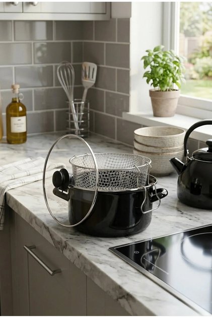 Enamel frying pot 24 cm black