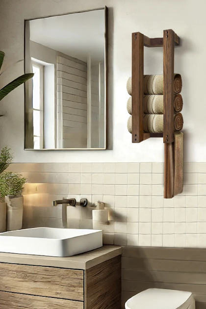 Wooden Wall Shelf/ Bathroom Shelf/ Towel Holder Walnut