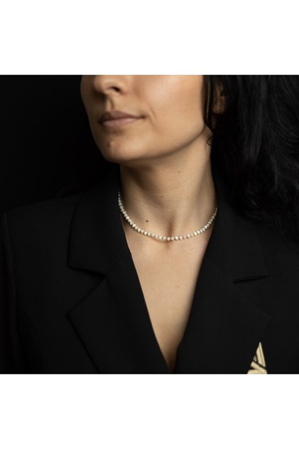 Colier tip choker Kamia din sidef cu închizătoare din cupru, placat cu aur de 18K