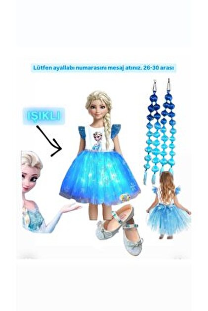 3b kids Elsa Light up Dress Costume + Elsa Blue Wig Bubble Hair Set Birthday  Party Wedding Invitation Special Day- Trendyol