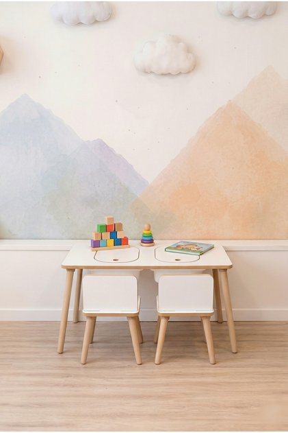 Montessori Çocuk Masası-oyun Masası-aktivite Masası-çalışma Masası-etkinlik Masası 2 Sandalye