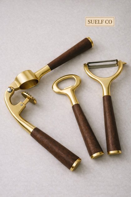 Prateg Gold 3-Piece Acacia Handle Kitchen Utensils