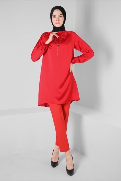 SATIN TUNIC WITH BINDING DETAIL ON CUFFS 43526