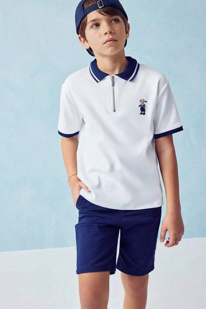 100 % Baumwolle, reguläre Passform, kurzärmliges Teddybär-Polo-T-Shirt für Jungen H2971A826SM