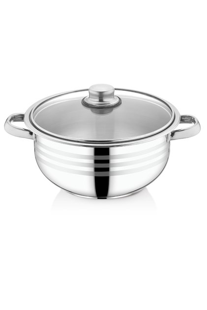 Bestinox 22X11 cm Steel Deep Pot with Glass Lid and Handle - 3.9 Liters
