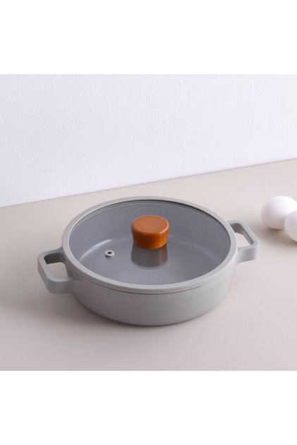 Fika Ceramic Coated Aluminum Cast Pan with Glass Lid 20 cm - Gray