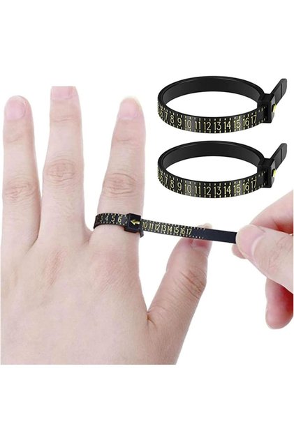 2-Pcs Ring Size Measuring Tool,Reusable Finger Sizer for Wedding & Proposal Rings,Black