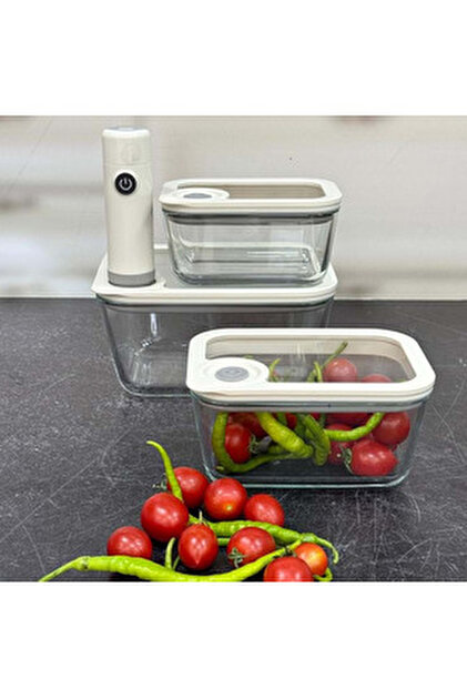 NEOFLAM Fika Glace Vakumlu Cam Saklama Kabı Seti 5 Parça - Bej