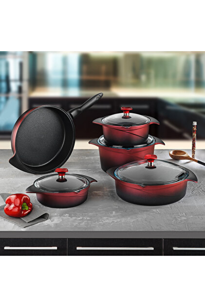  WILD STRAWBERRY 9セット Aryıldız Flipper 9 Parça Tencere Seti Kırmızı - Fiyatı, Yorumları