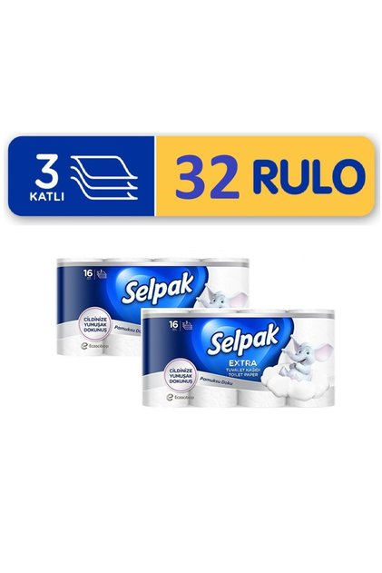 3 Katlı Extra Tuvalet Kağıdı Pamuksu Doku 16'lı x 2 Adet