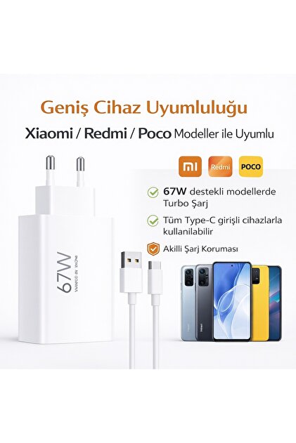 Xiaomi Redmi Note 11 Pro 67W Turbo Hızlı Şarj Seti Adaptör + Type