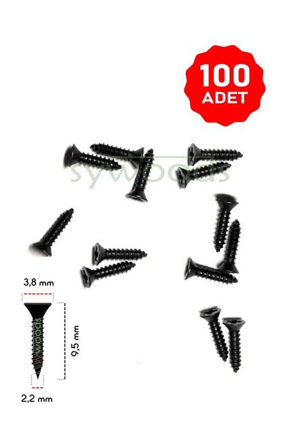 100 Adet 9,5 Mm Mini Hobi Vidası Siyah