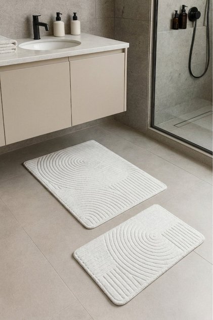 Banyo Paspas Seti 2'li Krem Yumuşak Kaymaz Taban Yıkanabilir Leke Tutmaz 60x100-40x60