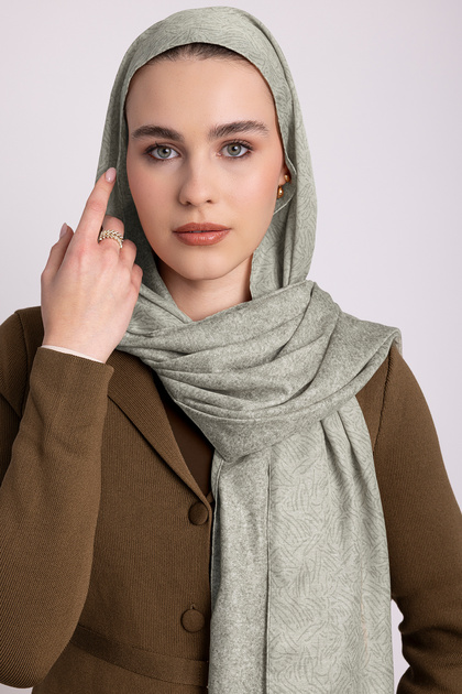 Bengi Monogram Plain Patterned Double-Sided Shawl - Water Green
