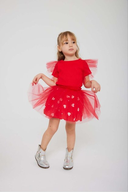 Heart Patterned Tutu Skirt Top and Bottom Set