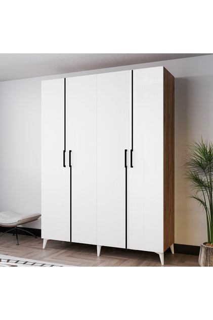 MEZZO 140 cm 4 Kapaklı Genç Odası Dolabı-Gardırop-Dolap Meşe Beyaz AZR14090