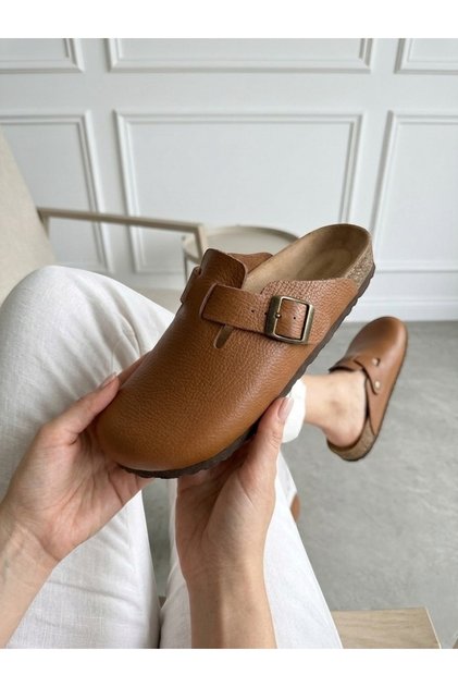 Women's Men's Genuine Leather Closed-Front Sabo Slippers Orthopedic Anatomical Cork Sole