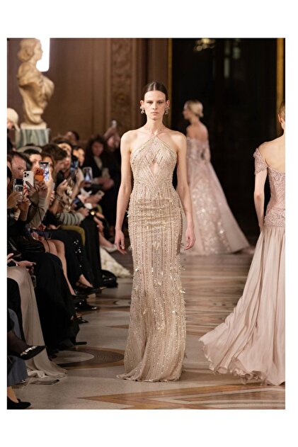 NUHAIRa "Neud" Luxury Evening Dress with Full Crystal Embroidery- Trendyol