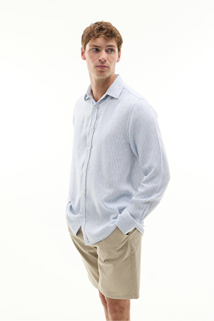 Mudo Regular Fit Striped Linen-Mix Long Sleeve Shirt- Trendyol