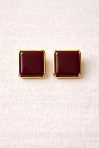 Red Brown Square Steel Earrings